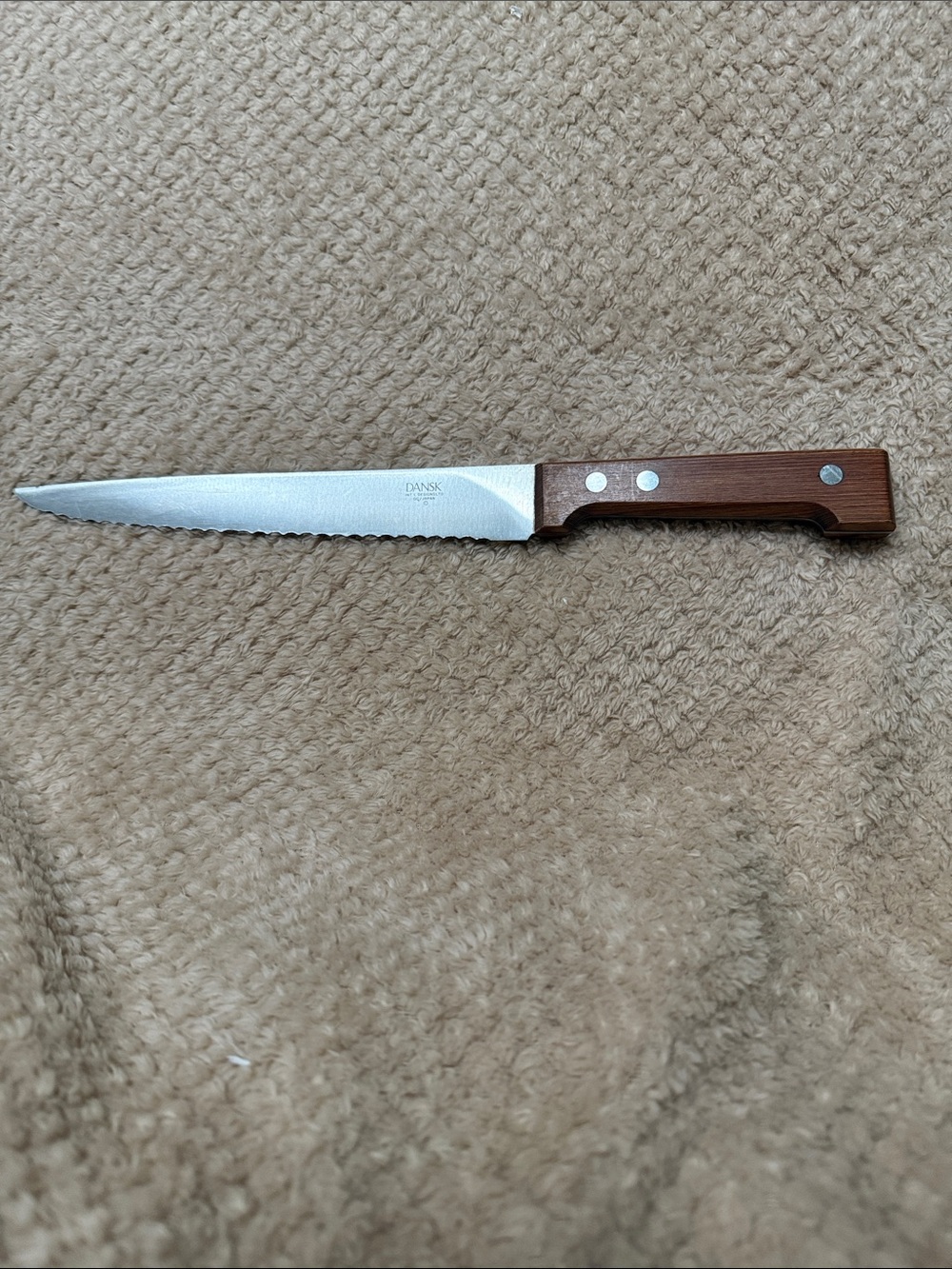 Dansk 13 1/2" Serrated Knife with Teak? Handle Full Tang Blade